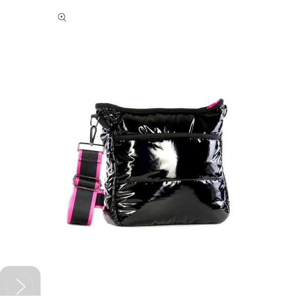 NWT Perri Noir Haute Shore Puffer Crossbody Purse with Black/Pink Handle - Picture 4 of 14